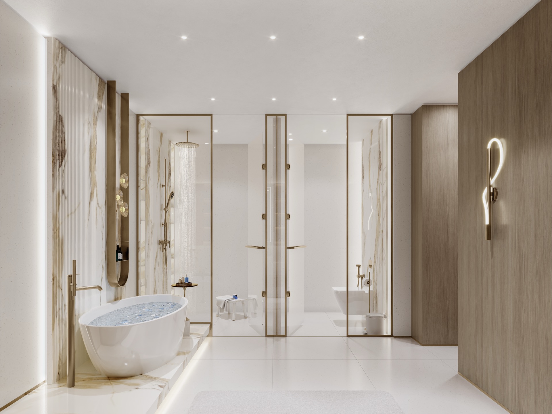 Marmor-Bad mit freistehender Wanne