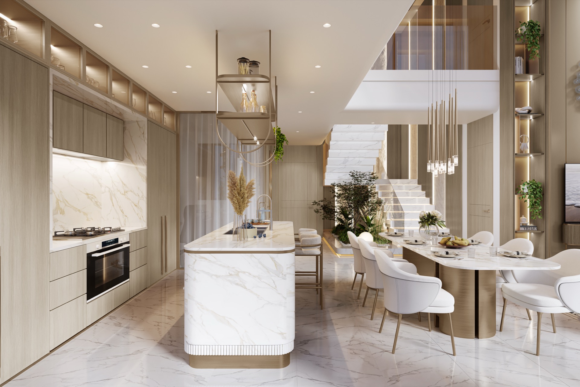 Designer Küche mit Marmor und Gold