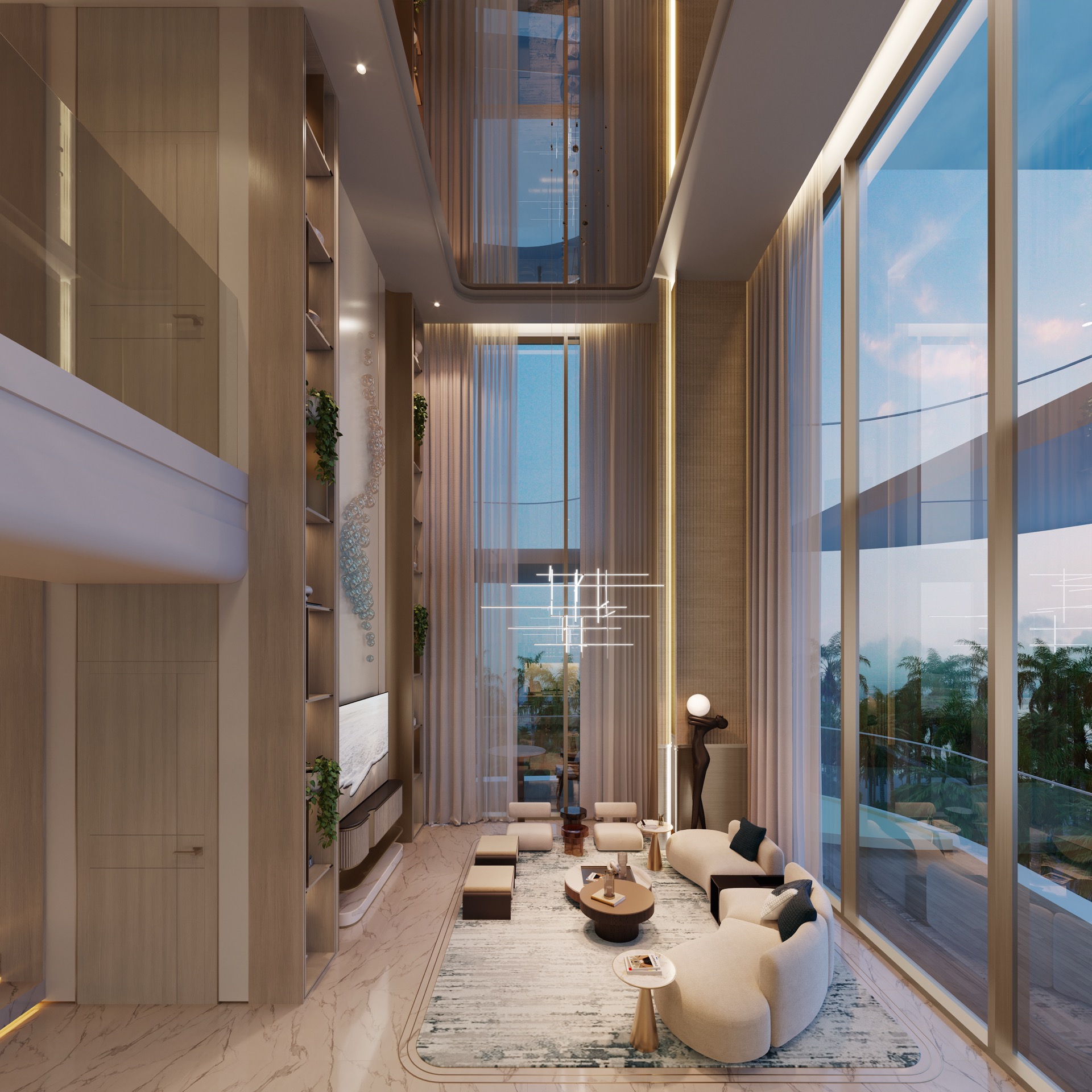 Luxuriöser Wohnraum mit doppelter Deckenhöhe